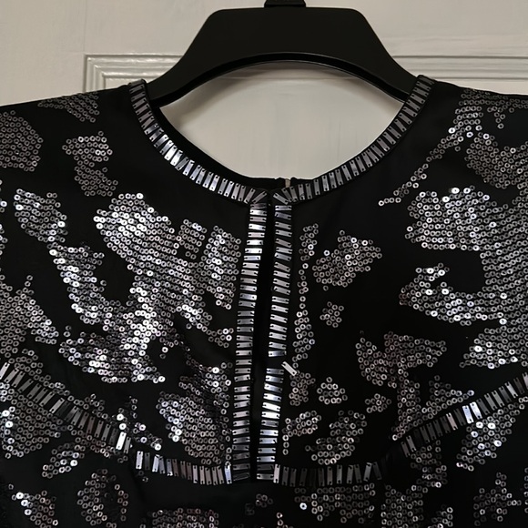 TORY BURCH Black Sequin Silk Shift Dress - Picture 3 of 16